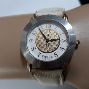 Fossil Watch Unisex White Leather Band Working